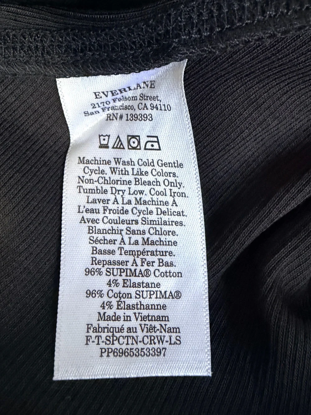 Everlane Lux Supima Micro-Rib Long Sleeve Crew Tee NWT Size Small Black Fitted - Picture 8 of 9